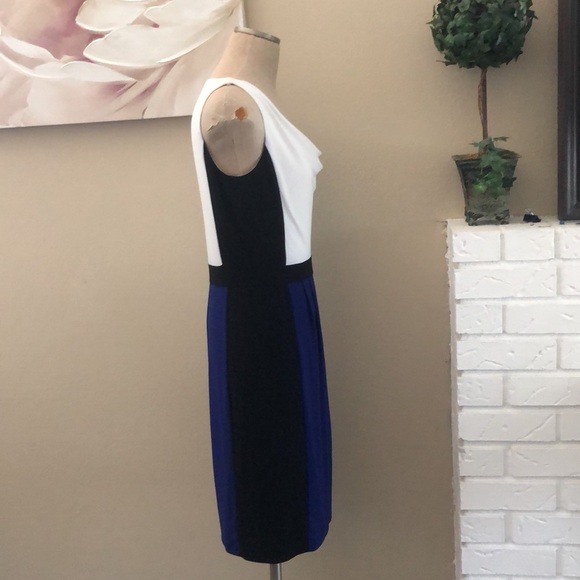 Lauren Ralph Lauren sleeveless color block shift dress white blue and black - Picture 2 of 11